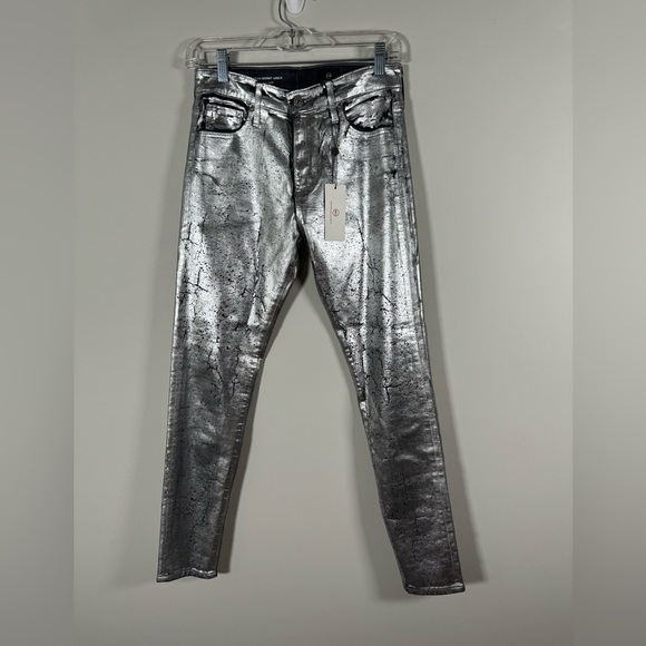 Anthropologie AG Painted Silver Metallic Jeans The Farrah Ankle Skinny - Picture 3 of 6